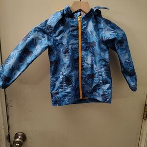 Lily And Dan Blue Dinosaur Boys XS Raincoat Rain Jacket Removable Hood Orange